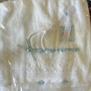 White and Blue Embroidered Towel
